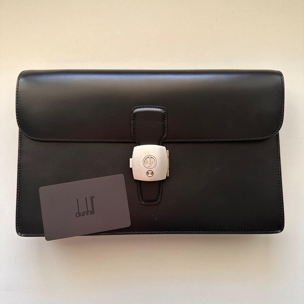 SOLD ❌ Alfred Dunhill Black Leather Clutch Bag or Wristlet with Silver Lock